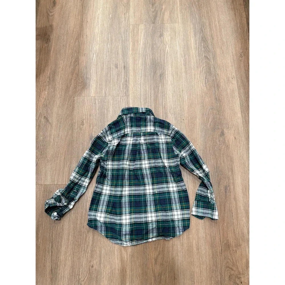Ralph Lauren Kids Green‎ White Plaid Flannel Button Down Shirt Size 5 Pony Logo